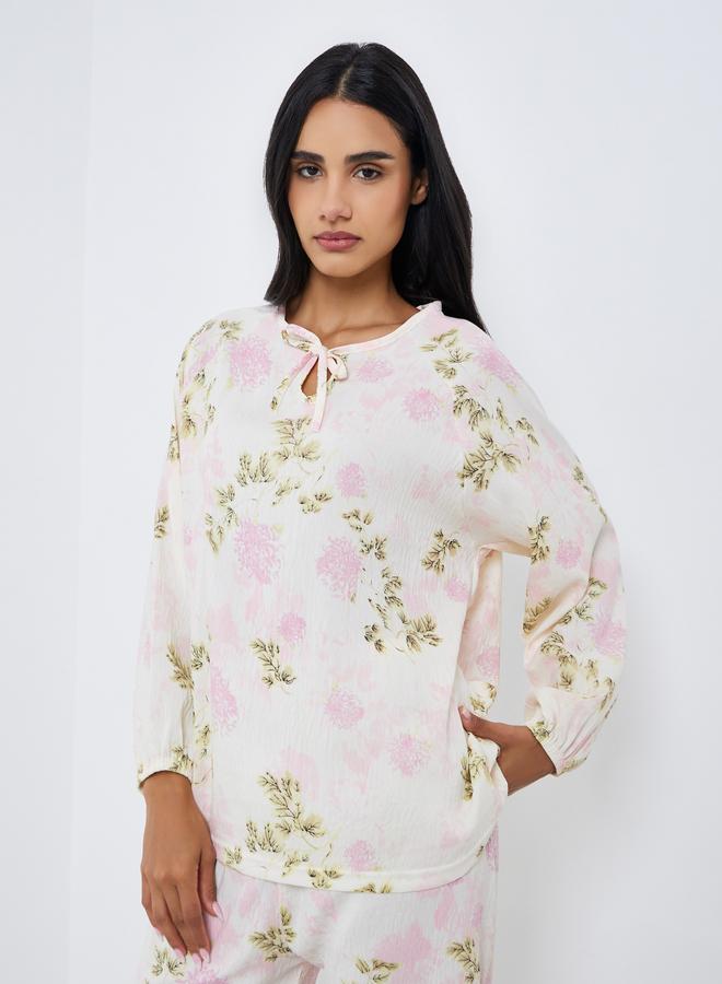 Styli Floral Print Relaxed Fit Top and Pyjama Set - Image 2